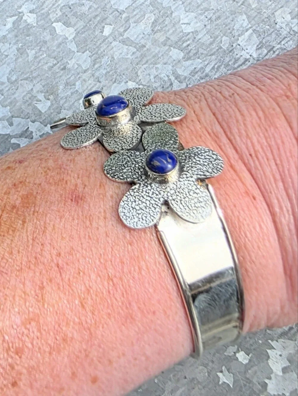 Lapis Lazuli Gemstone Cuff Bracelet In 925 Sterling Silver (Adjustable)